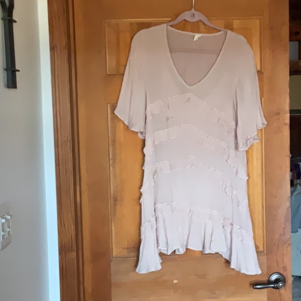 Pink Ruffled V-Neck Dress